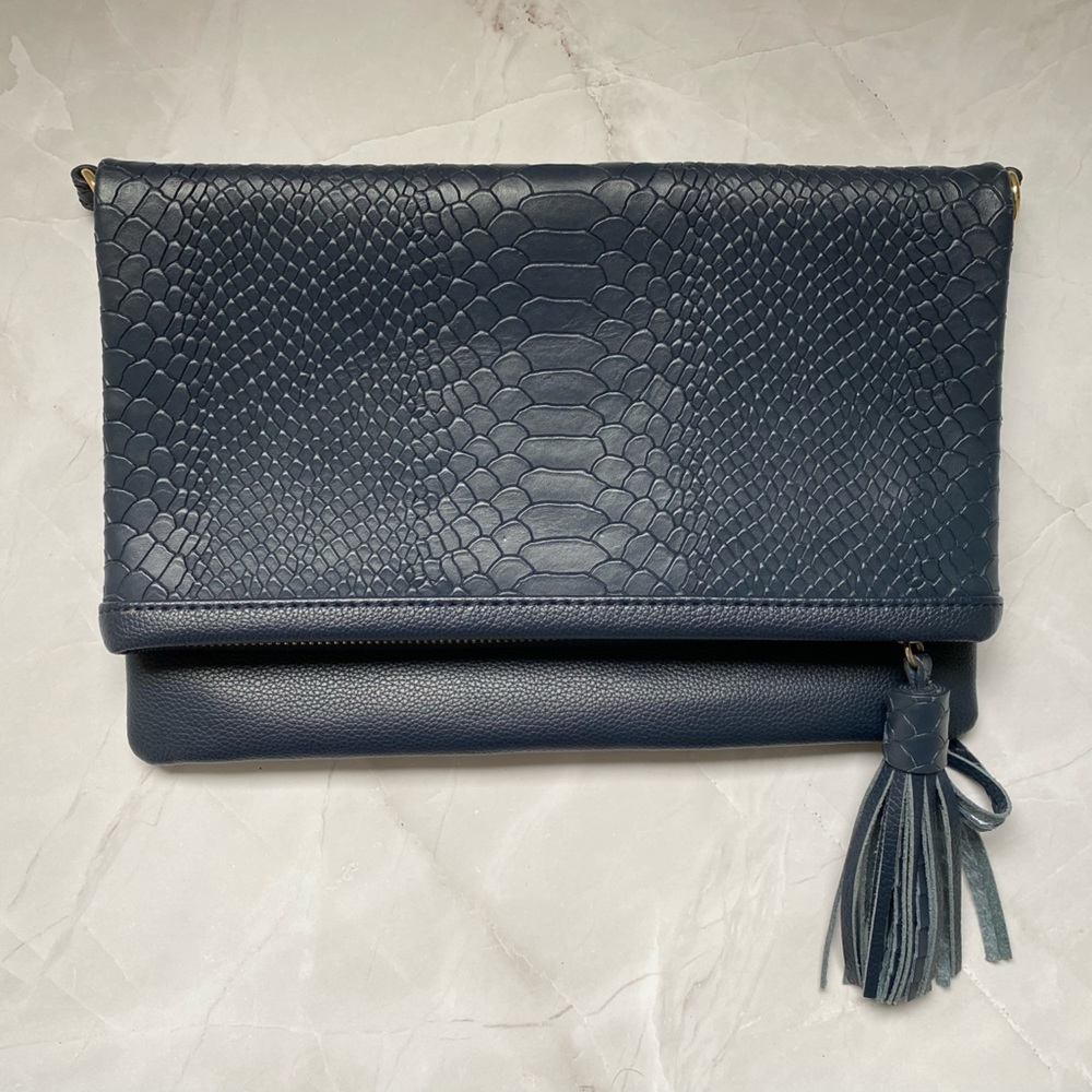 Gigi- Navy Embossed Python Leather clutch